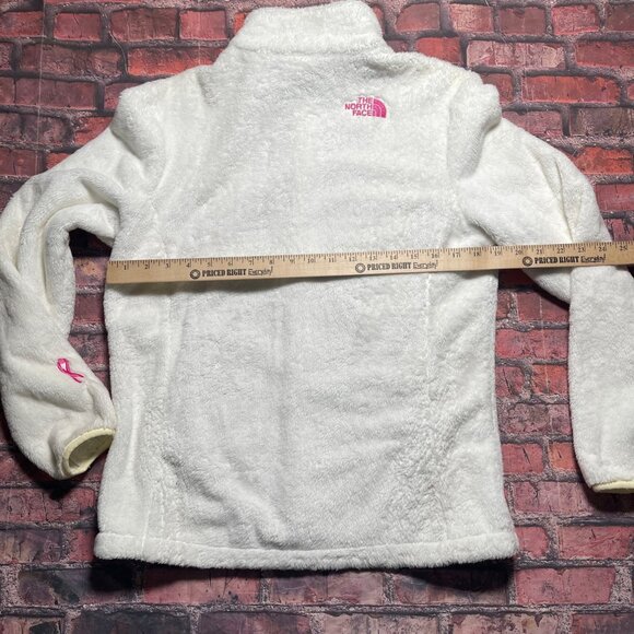 The North Face Womens M White Osito Fleece Jacket Plush Full Zip Pink Logo Y2K - Picture 7 of 7
